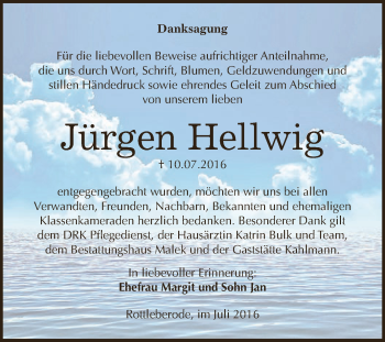 Traueranzeige von Jürgen Hellwig von Super Sonntag SGH Mansf. Land
