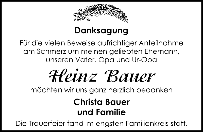  Traueranzeige für Heinz Bauer vom 11.07.2016 aus Mitteldeutsche Zeitung Dessau-Roßlau