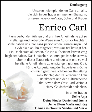 Traueranzeige von Enrico Carl von Super Sonntag SGH Mansf. Land