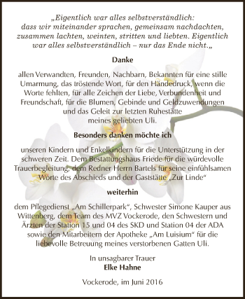 Traueranzeige von Uli  von WVG - Wochenspiegel Dessau / Köthen