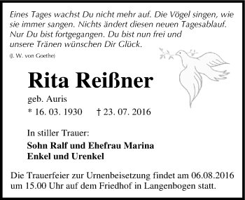 Traueranzeige von Rita Reißer von Mitteldeutsche Zeitung Halle/Saalkreis