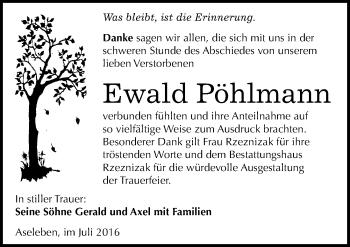 Traueranzeige von Ewald Pöhlmann von Mitteldeutsche Zeitung Mansfelder Land