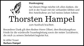 Traueranzeige von Thorsten Hampel von Mitteldeutsche Zeitung Dessau-Roßlau
