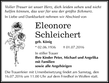 Traueranzeige von Eleonore Schleichert von Mitteldeutsche Zeitung Bitterfeld