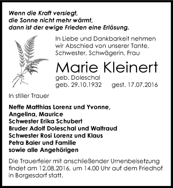 Traueranzeige von Marie Kleinert von Mitteldeutsche Zeitung Bernburg