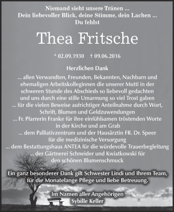 Traueranzeige von Thea Pritsche von WVG - Wochenspiegel Dessau / Köthen