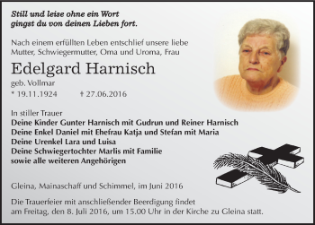Traueranzeige von Edelgard Harnisch von Mitteldeutsche Zeitung Zeitz