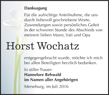 Traueranzeige von Horst Wochatz von Mitteldeutsche Zeitung Merseburg/Querfurt