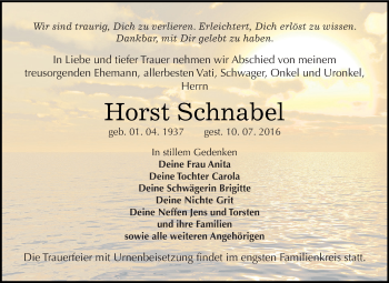 Traueranzeige von Horst Schnabel von Super Sonntag Zeitz
