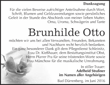 Traueranzeige von Brunhilde Otto von Super Sonntag Merseburg