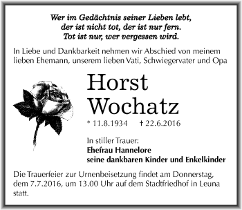 Traueranzeige von Horst Wochatz von Mitteldeutsche Zeitung Merseburg/Querfurt