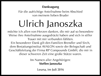 Traueranzeige von Ulrich Janoszka von Mitteldeutsche Zeitung Merseburg/Querfurt