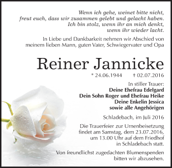 Traueranzeige von Reiner Jannicke von Mitteldeutsche Zeitung Merseburg/Querfurt