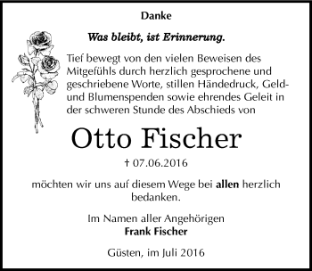 Traueranzeige von Otto Fischer von Mitteldeutsche Zeitung Bernburg