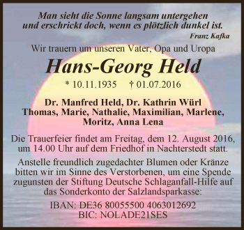 Traueranzeige von Hans-Georg Held von Super Sonntag Aschersleben