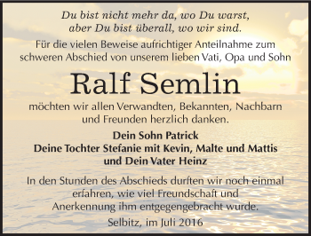 Traueranzeige von Ralf Semlin von Mitteldeutsche Zeitung Wittenberg