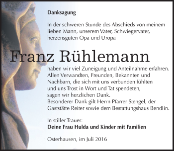 Traueranzeige von Franz Rühlemann von Mitteldeutsche Zeitung Mansfelder Land