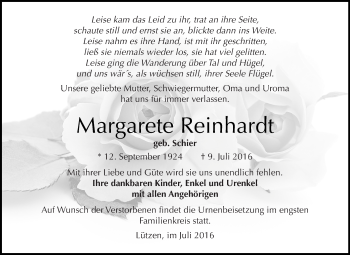 Traueranzeige von Margarete Reinhardt von Super Sonntag Merseburg