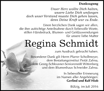 Traueranzeige von Regina Schmidt von Mitteldeutsche Zeitung Wittenberg