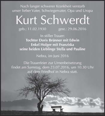 Traueranzeige von Kurt Schwerdt von WVG - Wochenspiegel NMB / WSF / ZTZ