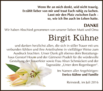 Traueranzeige von Birgit Kühne von Super Sonntag Aschersleben