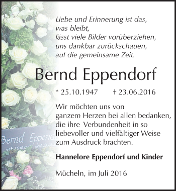 Traueranzeige von Bernd Eppendorf von Mitteldeutsche Zeitung Merseburg/Querfurt