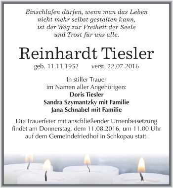 Traueranzeige von Reinhardt Tiesler von Mitteldeutsche Zeitung Halle/Saalkreis
