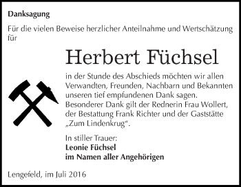 Traueranzeige von Herbert Füchsel von Super Sonntag SGH Mansf. Land