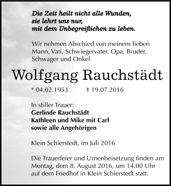 Traueranzeige von Wolfgang Rauchstädt von Mitteldeutsche Zeitung Aschersleben