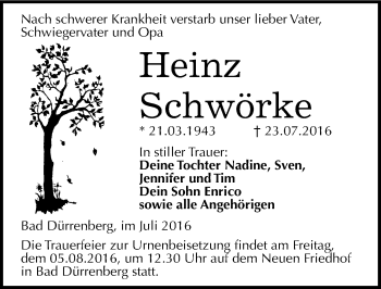 Traueranzeige von Heinz Schwörke von Mitteldeutsche Zeitung Merseburg/Querfurt