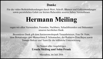 Traueranzeige von Hermann Meiling von Mitteldeutsche Zeitung Wittenberg