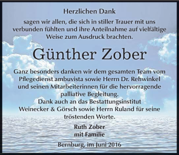 Traueranzeige von Günther Zober von Mitteldeutsche Zeitung Bernburg