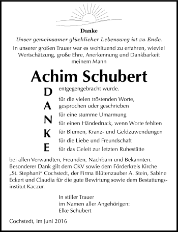 Traueranzeige von Achim Schubert von Mitteldeutsche Zeitung Aschersleben