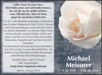 Traueranzeige von Michael Meissner von WVG - Wochenspiegel Bitterfeld