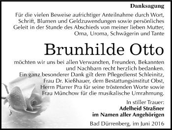 Traueranzeige von Brunhilde Otto von Mitteldeutsche Zeitung Merseburg/Querfurt