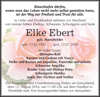 Traueranzeige von Elke Ebert von Mitteldeutsche Zeitung Aschersleben