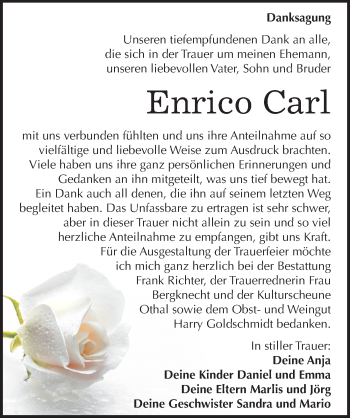 Traueranzeige von Enrico Carl von Mitteldeutsche Zeitung Sangerhausen