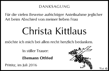 Traueranzeige von Christa Kittlaus von Mitteldeutsche Zeitung Weißenfels