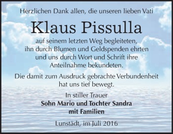 Traueranzeige von Klaus Pissulla von WVG - Wochenspiegel Merseburg