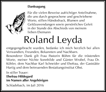 Traueranzeige von Roland Leyda von Mitteldeutsche Zeitung Merseburg/Querfurt