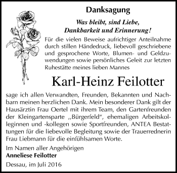 Traueranzeige von Karl-Heinz Feilotter von Mitteldeutsche Zeitung Dessau-Roßlau
