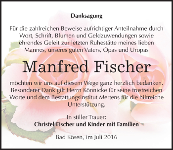 Traueranzeige von Manfred Fischer von Mitteldeutsche Zeitung Naumburg/Nebra