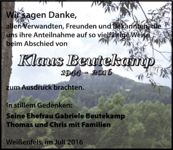 Traueranzeige von Klaus Beutekamp von Mitteldeutsche Zeitung Weißenfels