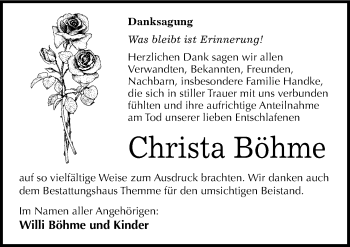Traueranzeige von Christa Böhme von Mitteldeutsche Zeitung Bitterfeld