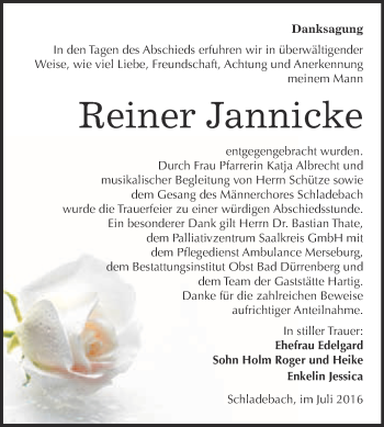 Traueranzeige von Reiner Jannicke von Super Sonntag Merseburg