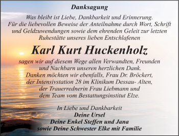 Traueranzeige von Karl Kurt Huckenholz von Mitteldeutsche Zeitung Dessau-Roßlau