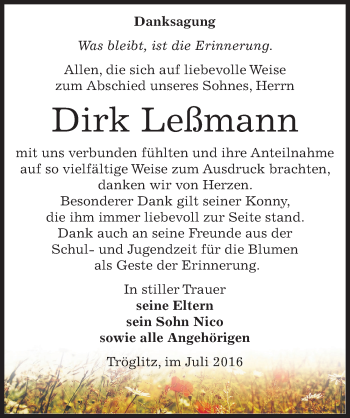 Traueranzeige von Dirk Leßmann von Mitteldeutsche Zeitung Zeitz