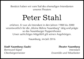 Traueranzeige von Peter Stahl von Mitteldeutsche Zeitung Naumburg/Nebra