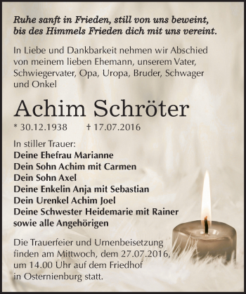 Traueranzeige von Achim Schröter von Mitteldeutsche Zeitung Köthen