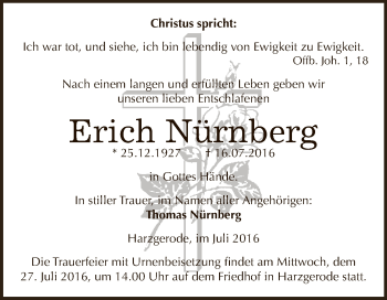 Traueranzeige von Erich Nürnberg von Super Sonntag SGH Mansf. Land
